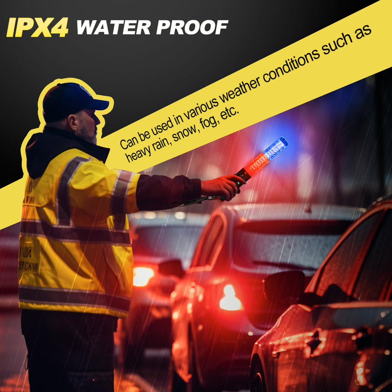 [Australia - AusPower] - Rechargeable Traffic Wand, 10 Inch Traffic Control Baton with Magnet, Safety Light Wand with White LED on Top, Air Marshaling Wand with 4 Flashing Modes Red+Blue 1 PACK 
