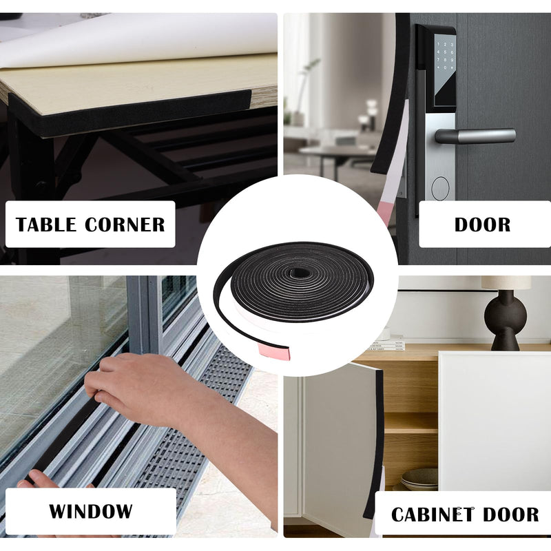 Black Foam Insulation Tape with Self-Adhesive Backing,Closed Cell Foam Weatherstripping 1/2 inch Wide x 3/8 inch Thick,Soundproofing Door Weather Seal Strip for Door and AC Window Seal,High Denisty 1/2 In wide x 3/8 In thick x 16Ft