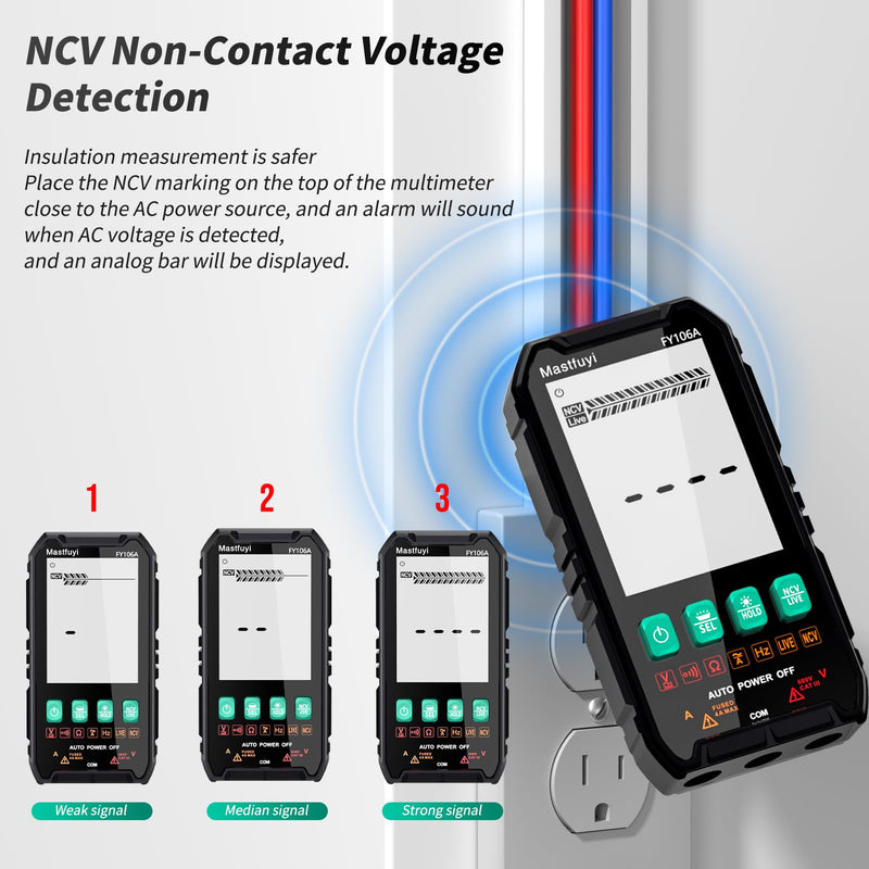 [Australia - AusPower] - Multimeter Digital, Multi Tester NCV, Compact Intelligent Electrical Tester, Auto-Ranging, Overload Protection, True RMS 4000, Backlit LCD, AC/DC Current/Voltage, Continuity, Frequency [ FY106A ] 