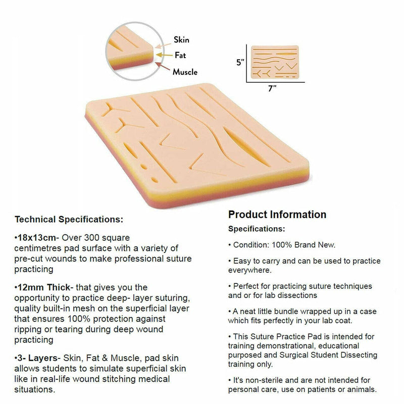 [Australia - AusPower] - Suture Practice Kit for Training and Practice for Students, Silicon Pad with Protective Horizontal and Vertical Mesh Layer to Enhance The Durability with 14 Wound Pad 
