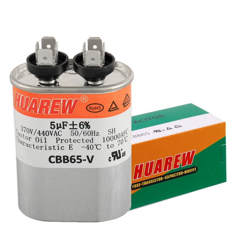 [Australia - AusPower] - 5 uF MFD ±6% 370/440 VAC CBB65 Oval Run Start Capacitor for Fan Start and Cool or Heat Pump Air Conditione or AC Motor Run 5UF 