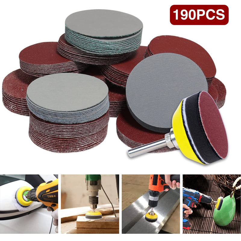 [Australia - AusPower] - STEBRUAM Pack of 190 Sanding Discs Pads 50 mm Sandpaper Velcro 2 Inch Sanding Pad Grit 40/60/80/100/120/150/180/240/320/400/600/800/1000/1200/1500/2000/3000/500 70000000 Automotive Wood Furniture 190 pieces, grit 40-7000 