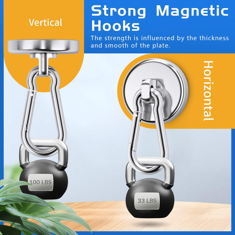 [Australia - AusPower] - Strong Magnetic Hooks Heavy Duty, 110LBS Magnetic Carabiner Hook, Neodumium Magnet Hooks with Swivel Hook, Magnets with Hooks for Hanging, Cruise, Garage, Warehouse, Outdoor - 4 Pack 4Pack 110Lbs 