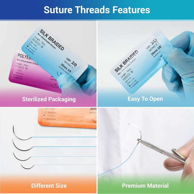 [Australia - AusPower] - Alcedo Sterile Sutures Thread & Needle with Tools Kit, First Aid Field Emergency Supplies, 16 Mixed 0, 2/0, 3/0, 4/0 with 12 Instruments, Complete Kit (28 Pieces) 