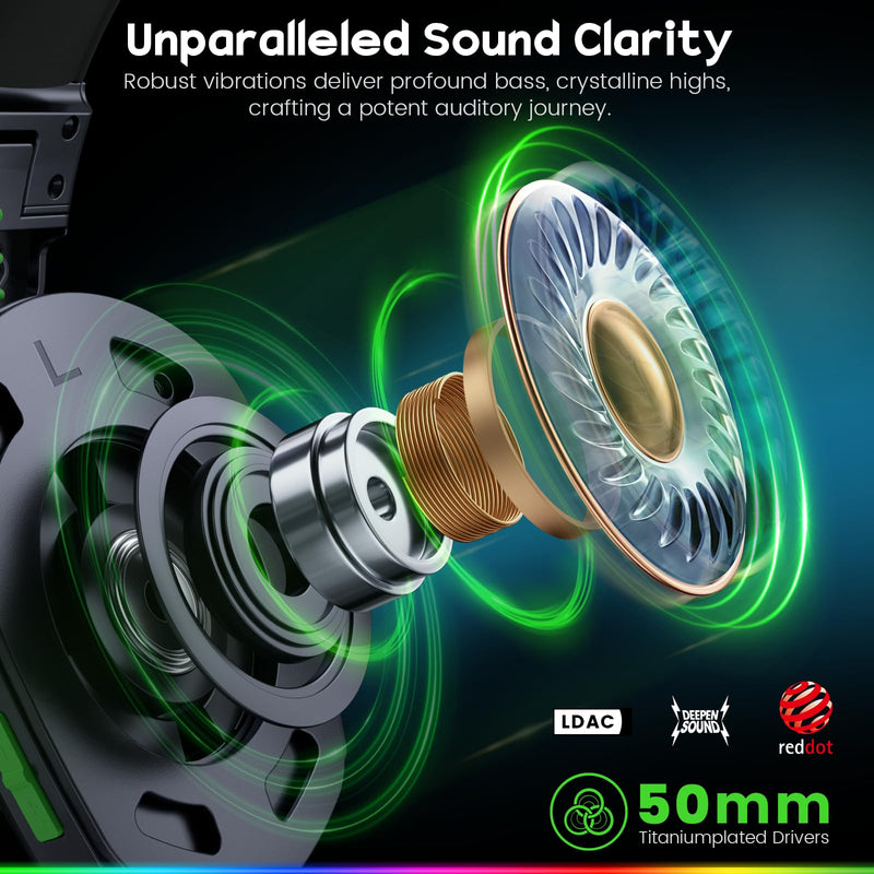 [Australia - AusPower] - 7.1 Wireless Gaming Headset with Microphone for PS4, PS5, PC, Switch, Mac, 2.4GHz Bluetooth Gaming Headphones with Crystal-Clear Mic, 50Hr Battery, Cool RGB Black Standard-Wireless 