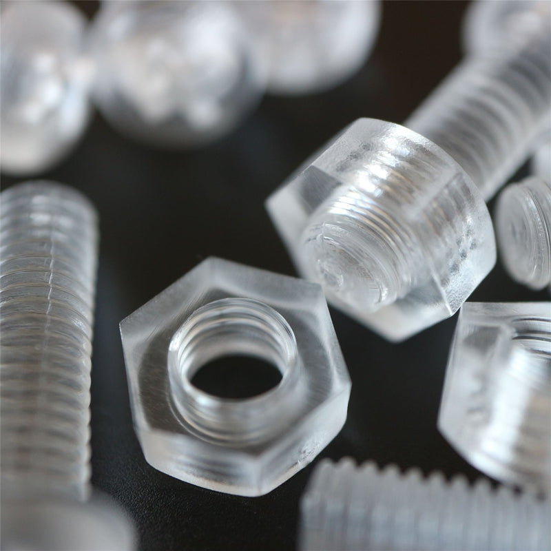 [Australia - AusPower] - Pack of 60 Transparent Clear Plastic Acrylic M6 x 20mm Nuts & Bolts, Washers - Acrylic Plastic Screws, (15/64 x 25/32 in) 