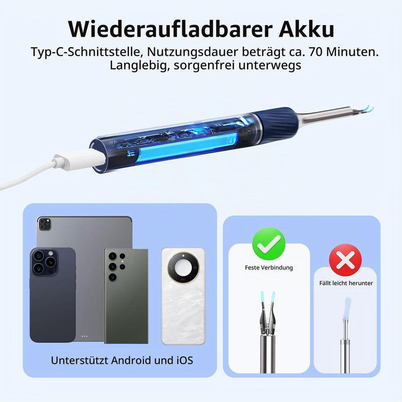 Qimic Ear Wax Remover, 1080P HD WiFi Ear Cleaner, Ear Camera with Tweezers & 4 LEDs, Otoscope for iOS & Android, IP67 Waterproof Ear Cleaner for Adults, Children and Pets