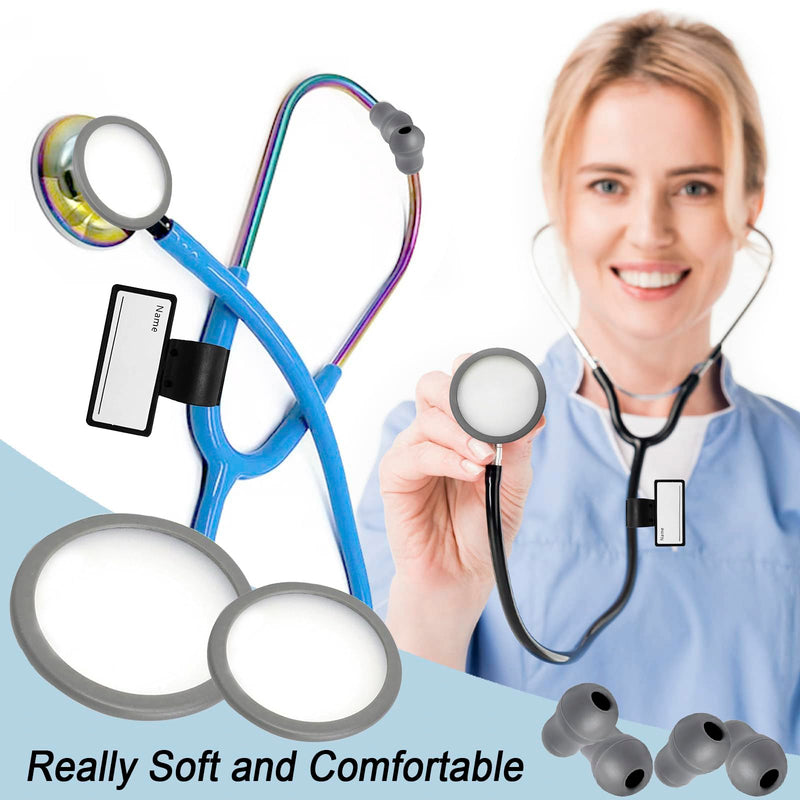 [Australia - AusPower] - Stethoscope Replacement Part Kit - Diaphragm & Ear Tips for Littmann Classic 3, Cardiology 3 & 4 - Grey Silicone 