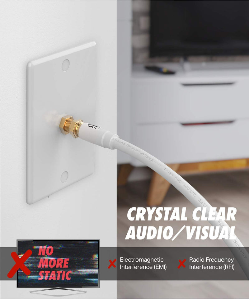 [Australia - AusPower] - Ultra Clarity Cables Coaxial Cable (20 ft) Triple Shielded-RG6 Coax TV Cable Cord Wire in-Wall Rated-Digital Audio VideoGold Plated Connectors -20 feet 20 feet White 