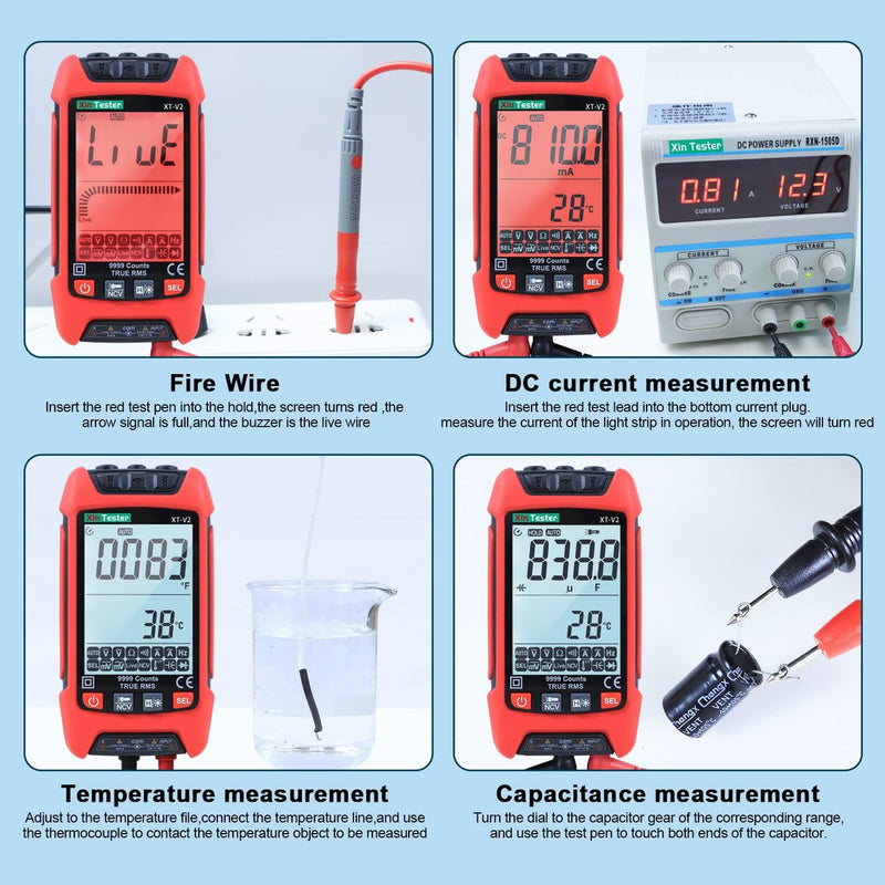 [Australia - AusPower] - Xin Tester Digital Multimeterwith Case TRMS 9999 Counts Auto-Ranging Voltmeter, AC/DC Amp Ohm Voltage Meter Capacitance Frequency Diode with Backlight Flashlight 
