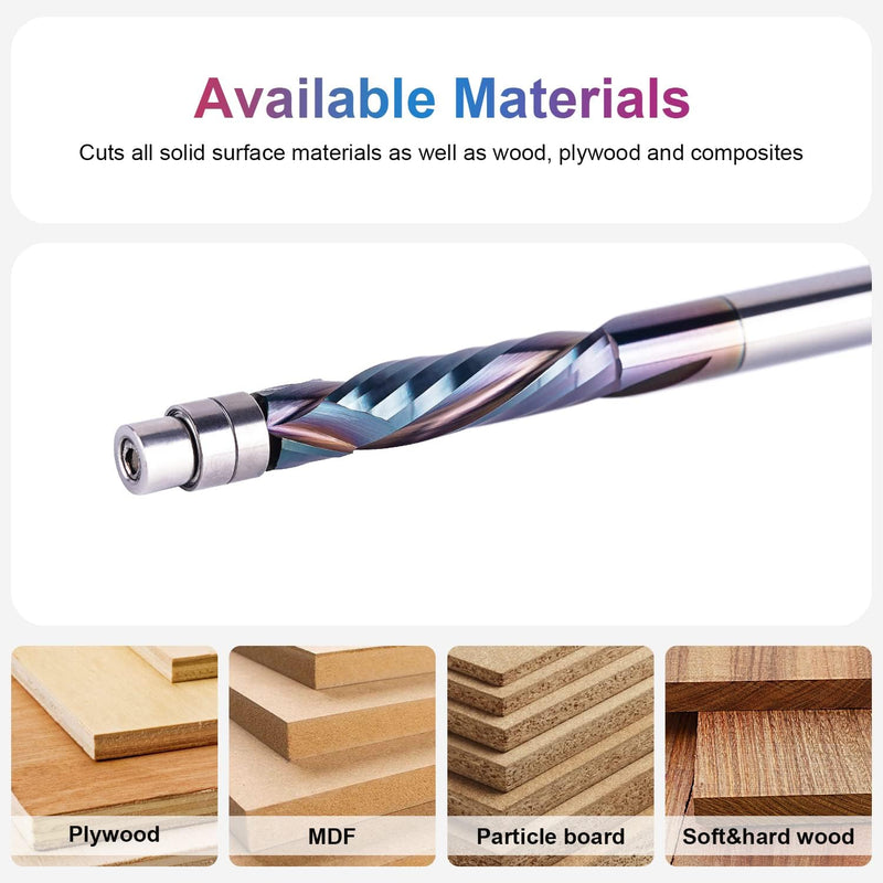 [Australia - AusPower] - SpeTool Compression (up&down) Spiral Flush Trim Router Bit Solid Carbide 1-1/8 Inch Cutting Length 1/4 Inchs Shank with Bottom Bearing Pattern Router Bit for Woodwoking 