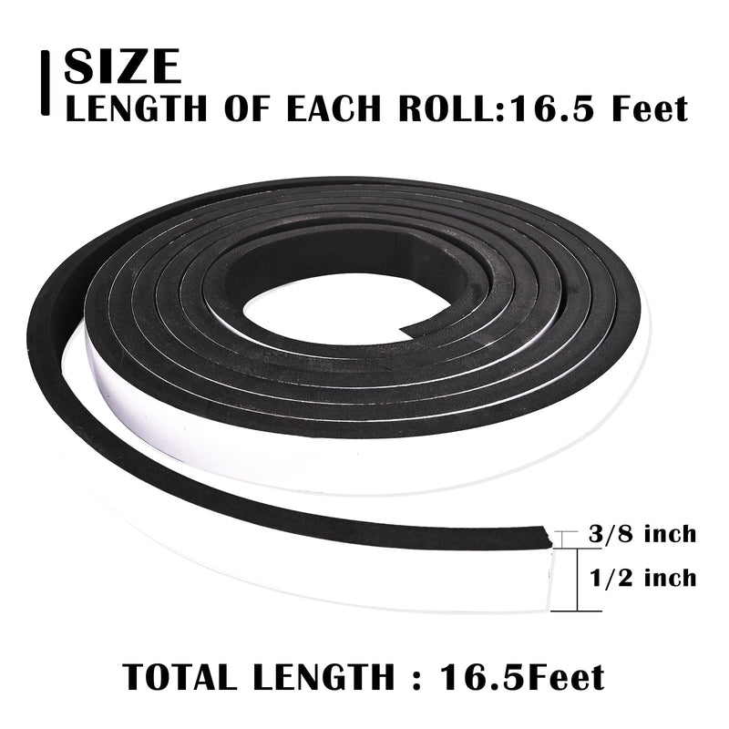 Black Foam Insulation Tape with Self-Adhesive Backing,Closed Cell Foam Weatherstripping 1/2 inch Wide x 3/8 inch Thick,Soundproofing Door Weather Seal Strip for Door and AC Window Seal,High Denisty 1/2 In wide x 3/8 In thick x 16Ft