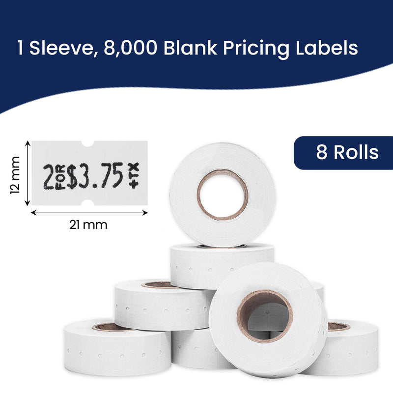 Perco 1 Line Freezer Adhesive Labels - 8,000 Blank Price and Date Gun Labels for Perco Lite, X, Plus and Pro 1 Line Price and Date Guns - 8 Rolls, 1 Sleeve - Made in USA