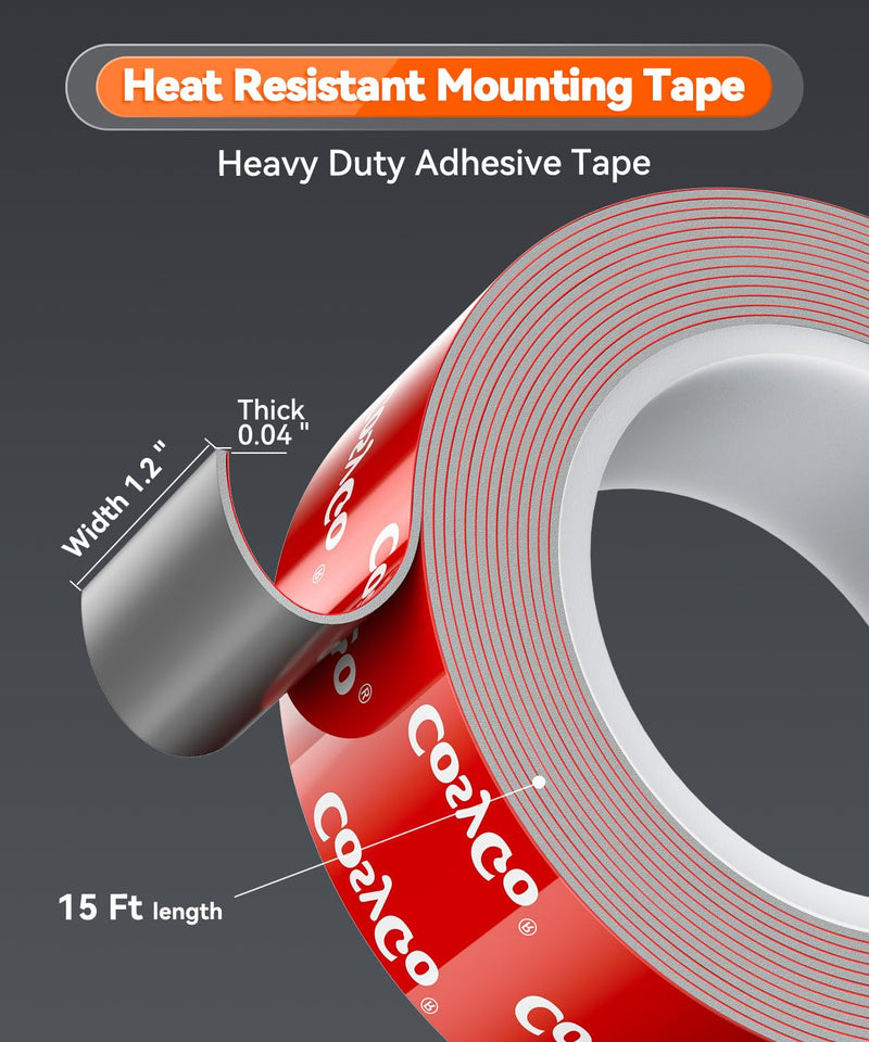 Double Sided Tape Heavy Duty, 15FT Outdoor Heat Resistant Automotive Waterproof Mounting Tape, 1.2In Width Super Strong Adhesion Foam Tape 1.2In Width - 1 Rolls