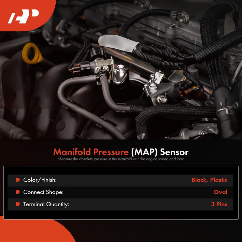 A-Premium Manifold Pressure MAP Sensor [W/ 3Pins] Compatible with 8Cyl 6.4L Ford F-250 F-350 F-450 F-550 Super Duty 2008 2009 2010 - Turbocharged Diesel