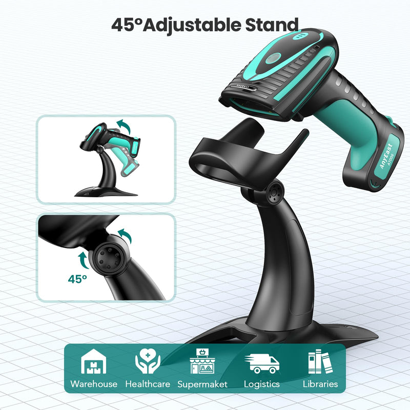 [Australia - AusPower] - Wireless Barcode Scanner with Stand, Industrial 1D 2D QR Bluetooth Barcode Scanner with Drop Resistant Dustproof Waterproof,USB Bar Code Reader Scanner for Android, iOS, Windows Green-2 