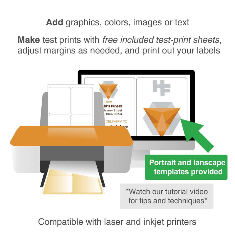 ChromaLabel 4 x 5 Inch Printable Labels, Compatible with Laser and Inkjet Printers, 100 Stickers per Pack, 25 Sheets, White