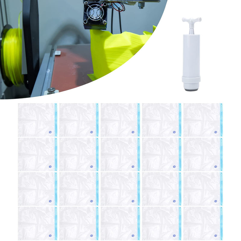 [Australia - AusPower] - Pack of 20 Filament Dryer Vacuum Bags, Moisture Resistant Reusable Vacuum Bags for Clothes, PLA 3D Printer Parts + 1 Piece Air Pump Extractor Kit 