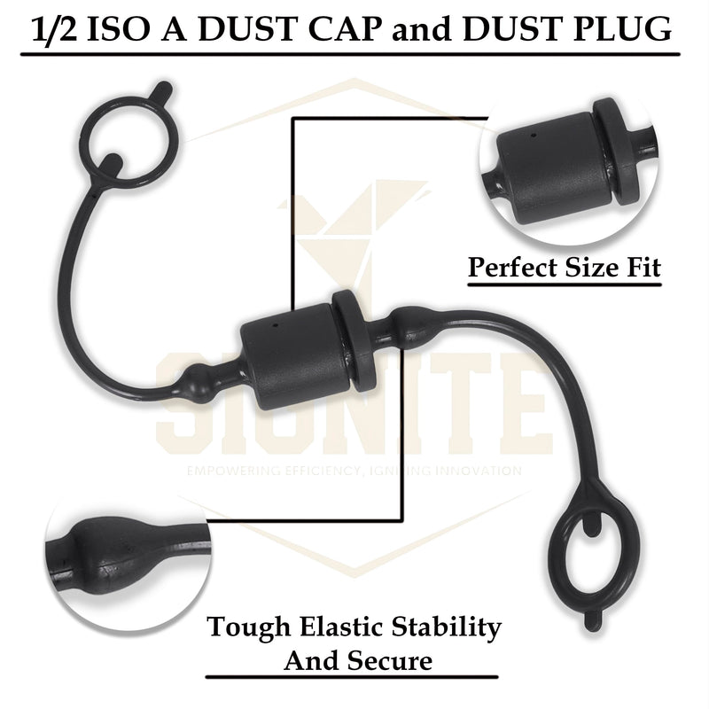 [Australia - AusPower] - 2 Set,1/2 Tractor Hydraulic Coupler Male Dust Cap and Female Plug Cover,ISO A Hydraulic Quick Disconnects Port Plug Fittings By Signite (Black) Black 