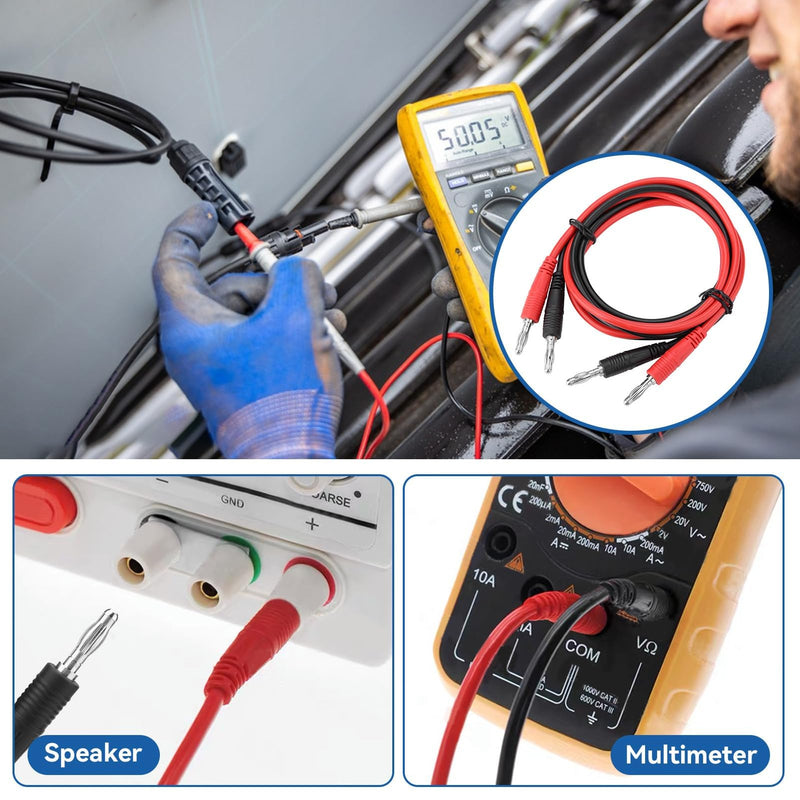 [Australia - AusPower] - Agatige Test Cable, P1041 2Pcs 4mm Banana Plug to Banana Plug Test Cable Multimeter Testing Cables Multimeter Clip Wires for Electrical Testing 