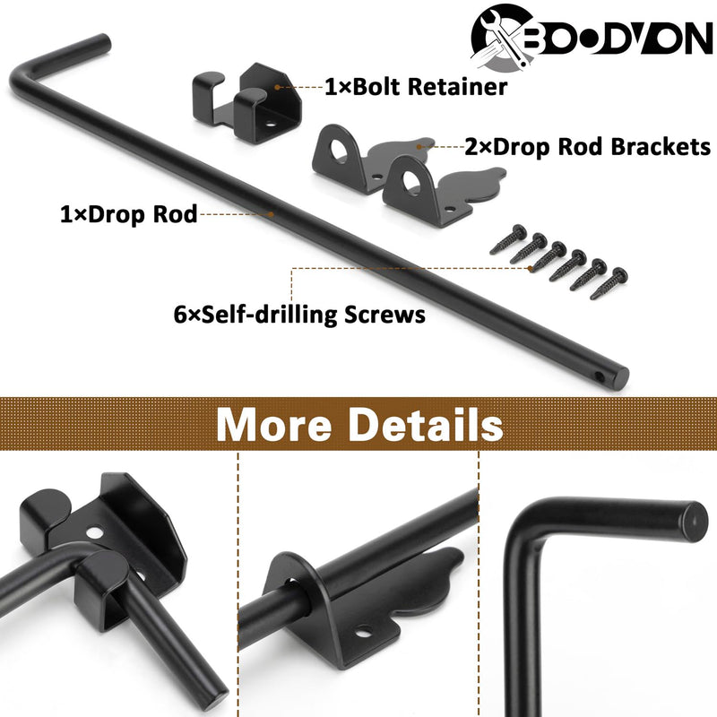 24 Inch Cane Bolt Gate Drop Rod Heavy Duty Gate Hardware, Gate Ground Latch for Wooden Fences, Metal Gates Doors Stopper for Gate Ground, Wrought Iron Gate Latches, Black Finish(1 Pack) 1 24 Inch