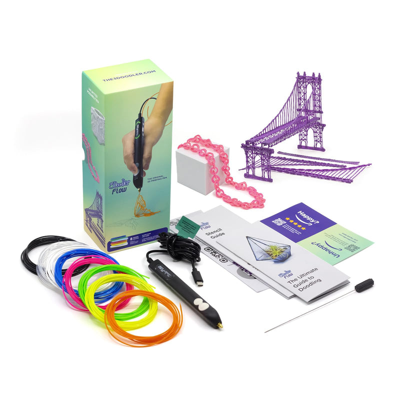 [Australia - AusPower] - 3Doodler Flow 3D Printing Pen for Teens, Adults & Creators! - Black - with Free Refill Filaments + Stencil Book + Getting Started Guide 