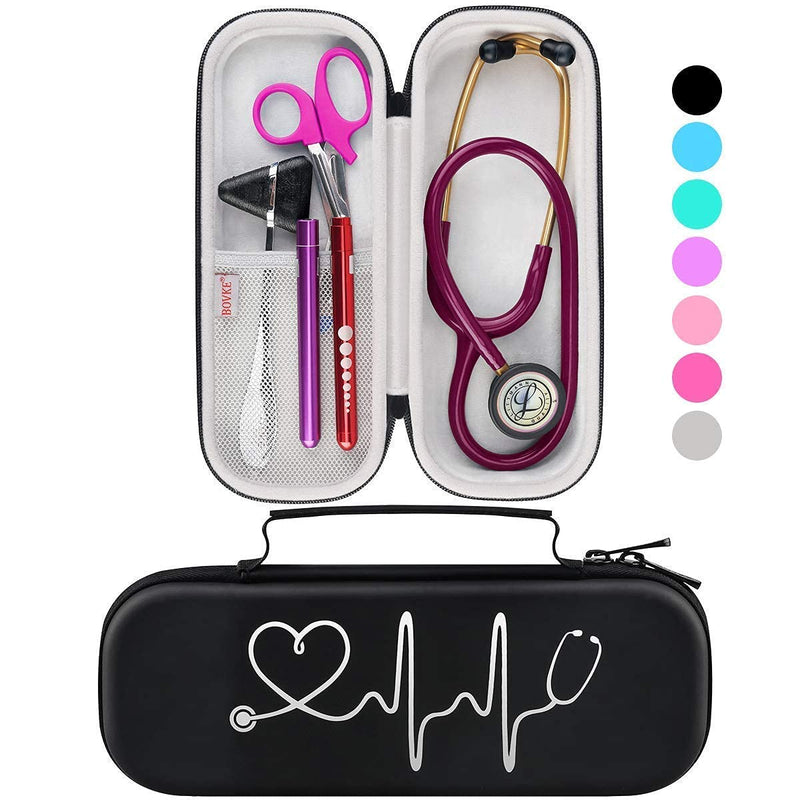 [Australia - AusPower] - BOVKE Black Stethoscope Case with 12Pcs Nurse Supplies Kit 