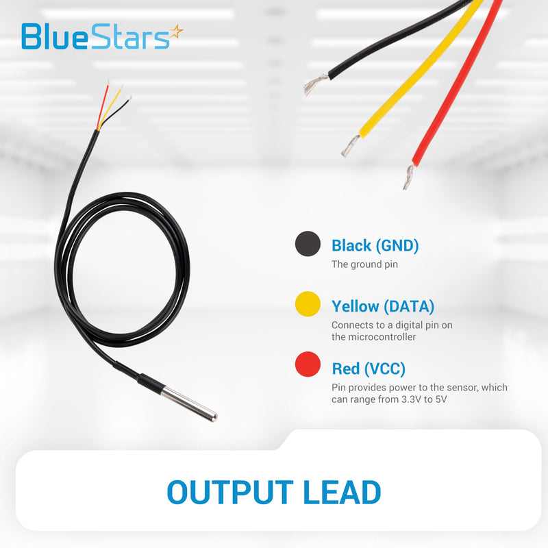 [Australia - AusPower] - BlueStars Pack of 5 DS18B20 1-Wire Temperature Sensor Waterproof Digital Stainless Steel 1m/39.37 inch - Measure Range -55°C to 125°C Used for Arduino Raspberry Pi and Others 