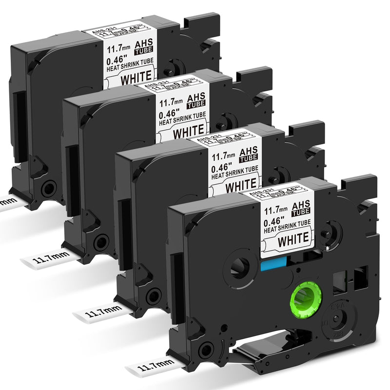 HSe-231 HSe231 Heat Shrink Label Replacement for Brother P Touch Heat Shrink Tube Wire Cable Label Tape 11.7mm 0.46'', Compatible with PT-E300 PT-E500 PT-E510VP PT-E560BTVP, Black on White, 4-Pack 0.46" (11.7mm)