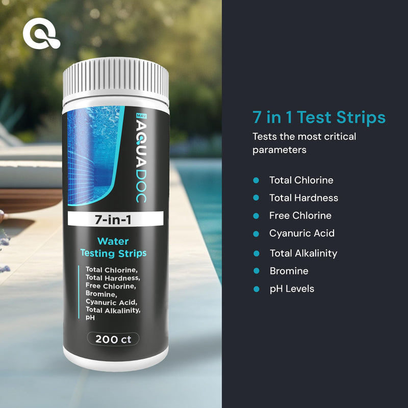 [Australia - AusPower] - AquaDoc 7-in-1 Spa & Hot Tub Test Strips - 200 Pool Test Strips for pH, Chlorine, Hardness, Bromine, Cyanuric Acid, Alkalinity 
