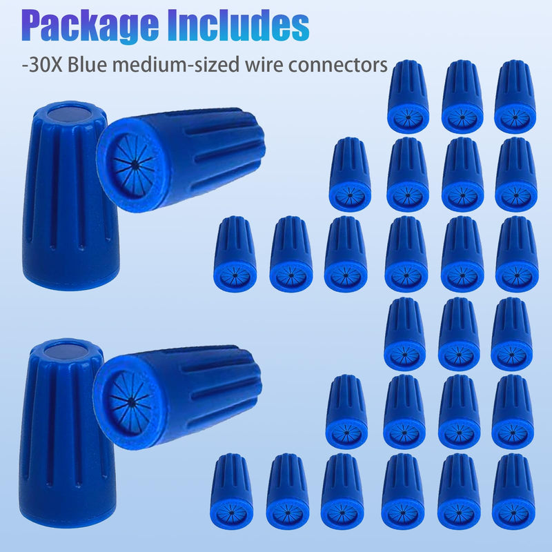 [Australia - AusPower] - 30PCS Waterproof Wire Electrical Connectors 22AWG-12AWG, Outdoor Seal Electrical Twist Nuts Caps Cable Terminal Connector for Landscape Light, Irrigation Valves, Wet Location Installation, Blue 