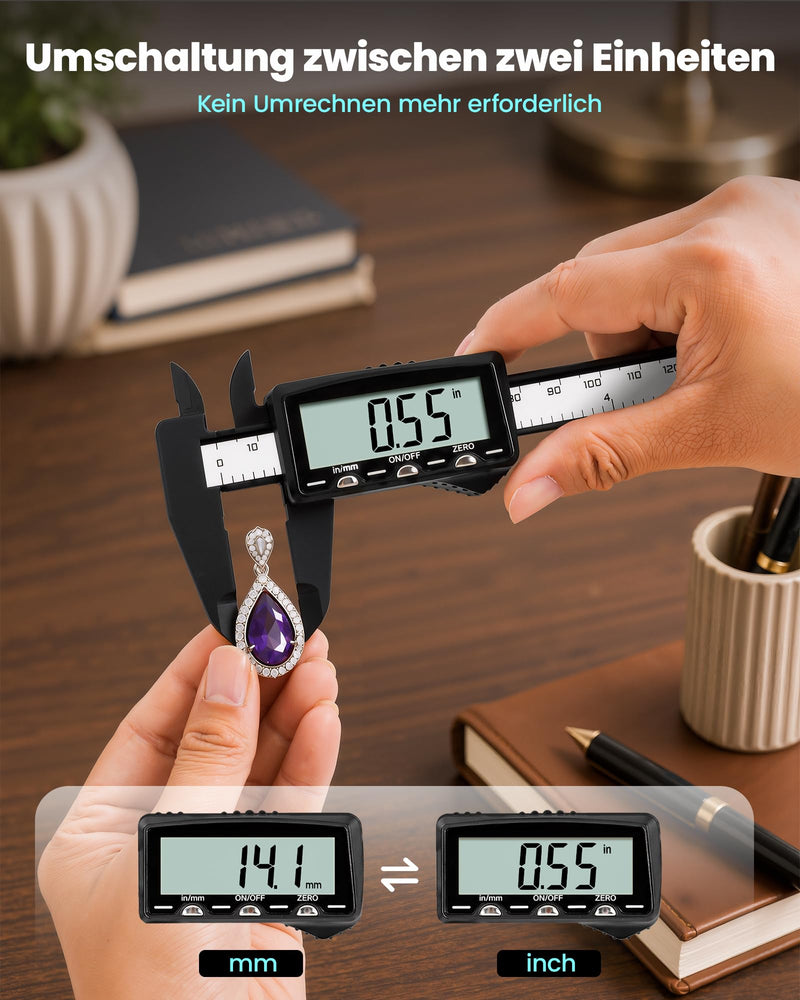 HARDELL Plastic Digital Caliper Rechargeable, 6 Inch Measuring Tool with LCD Screen, Inch/mm Conversion, Auto-Off - for Woodworking, DIY, Home Repairs and Jewelery Making Classic 6 inches 0 6"