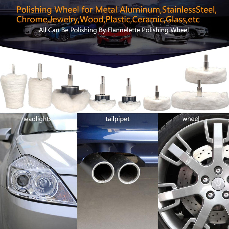 [Australia - AusPower] - 8 pcs Buffing Wheel for Drill,Buffing Pad Polishing Wheel Kits,Wheel Shaped Polishing Tool for Metal Aluminum,Stainless Steel,Chrome,Jewelry,Wood,Plastic,Ceramic,Glass,etc 8 