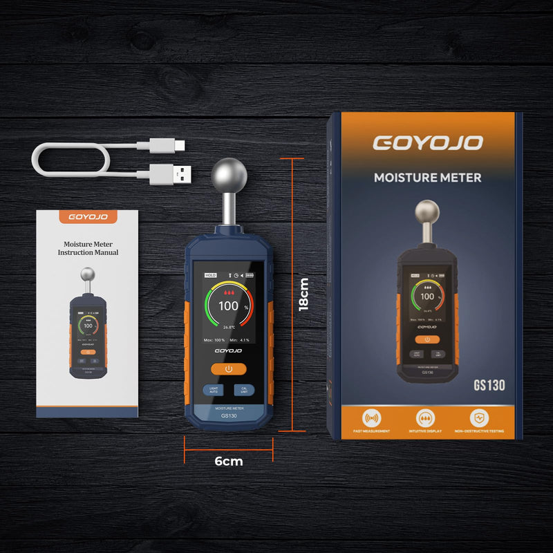 [Australia - AusPower] - Pinless Wood Moisture Meter for Walls & Drywall | Digital Moisture Detector, Concrete Moisture Meter & Firewood Reader | GS130 USB-C Rechargeable Humidity Tester 