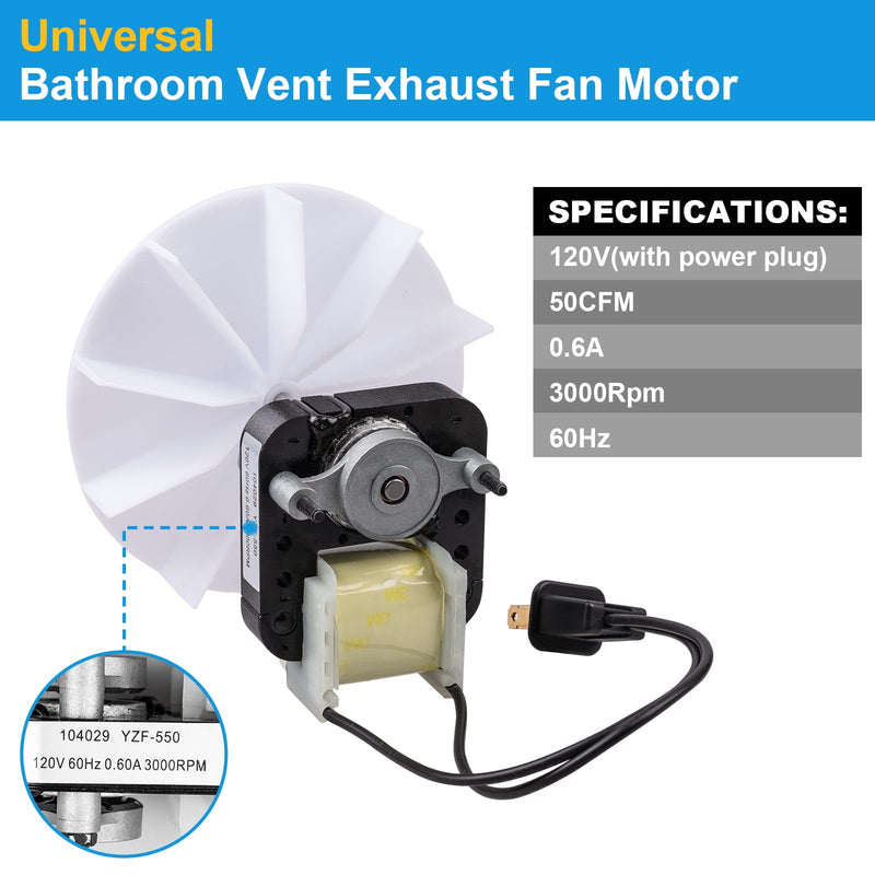 [Australia - AusPower] - Universal Bathroom Vent Exhaust Fan Motor Replacement Motors Kit, Fit for Nu-Tone Br-oan Exhaust Vent Fan Motor 120V 50CFM, with Blower Wheel 