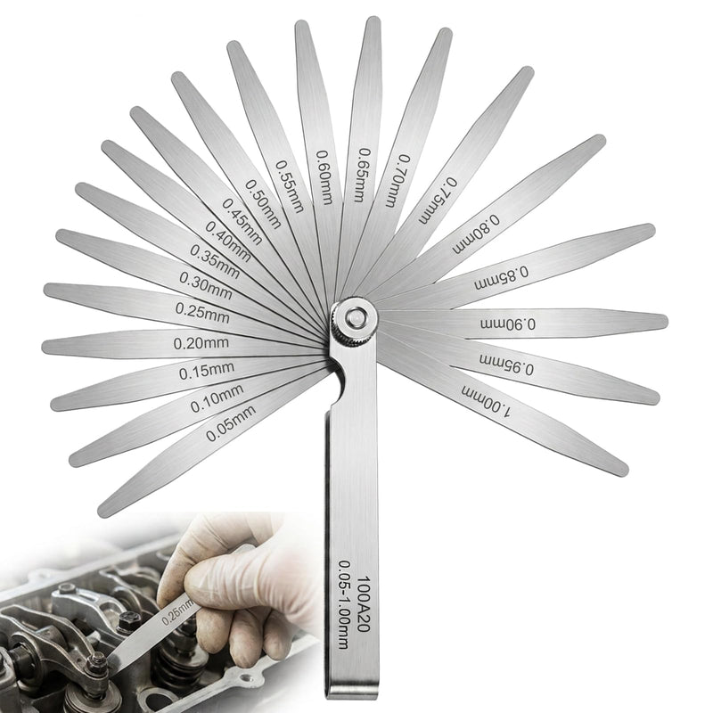 20 Stainless Steel Precision Feeler Gauge, 0.05-1 mm Metric High Precision Foldable Feeler Gauge Tool, Practical Measuring Tool for Precise Measurement Valve Backlash, Spark Plugs and Piston