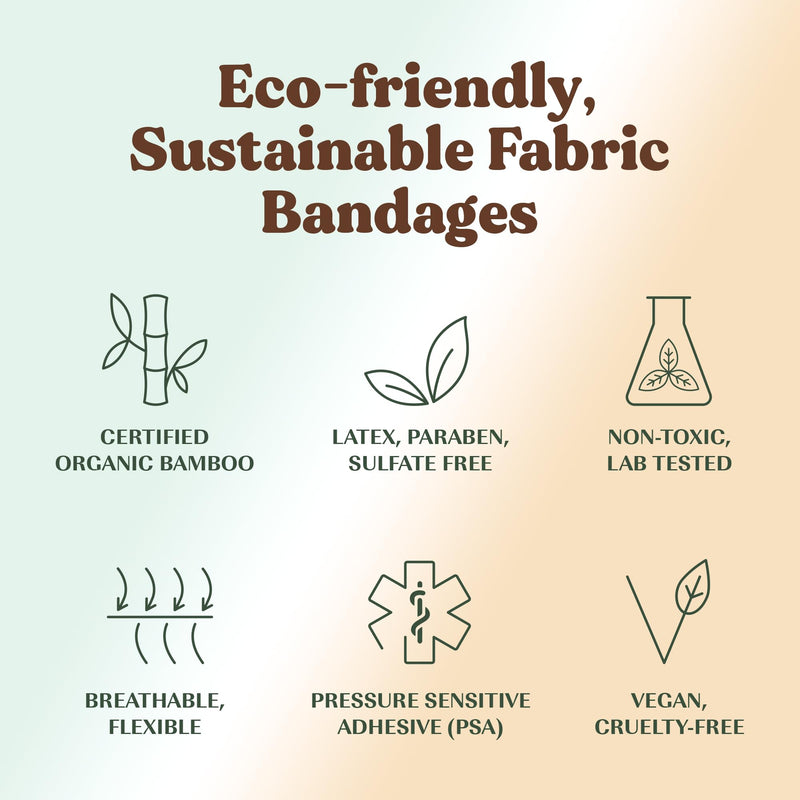 [Australia - AusPower] - FEBU Eco-Friendly Organic Bamboo Fabric Bandages for Sensitive Skin | PFAS Free Flexible Latex Free Bandages | Natural Hypoallergenic Bandages for Scrapes, Cuts & First Aid | 75 Count Variety Pack Strip Bandages Variety 