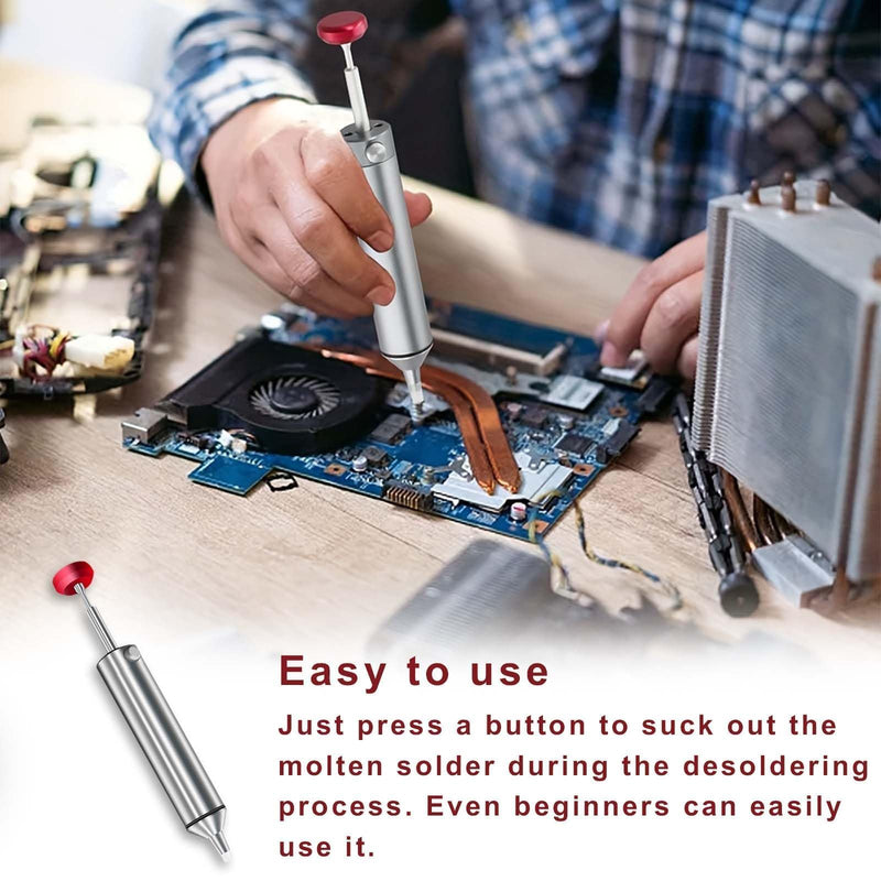 Desoldering Tool, Soldering Sucker, Desoldering Pump Vacuum, Soldering Suction Pump, Soldering Pump Soldering Remover Tool, Soldering Vacuum Soldering Pump, with 1 Silicone Nozzles Desoldering Suction Pump and 2 Soldering Wires (150 mm)