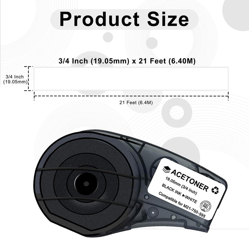 M21-750-595 2 Pack Compatible for (M21-750-595-WT) All-Weather Vinyl Label for Indoor/Outdoor ID, Black on White- for M210, M210-LAB, M211, BMP21-PLUS and BMP21-LAB Printerss, 0.75" W 21" L
