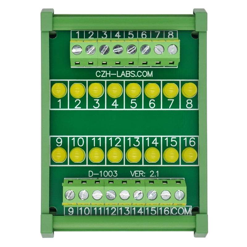 [Australia - AusPower] - DIN Rail Mount 16 LEDs Indicator Light Module, Support 5~50VDC Common Positive/Negative (Yellow) Yellow 