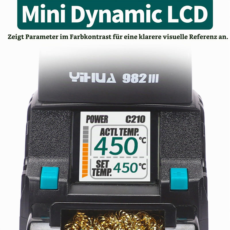 YIHUA 982-III Precise Soldering Station Kit C210 - Compatible with 3 C210 Soldering Tips, Lead Free Solder Wire, Sleep Mode, Automatic Standby, Tip Change Slots, Full Color Display