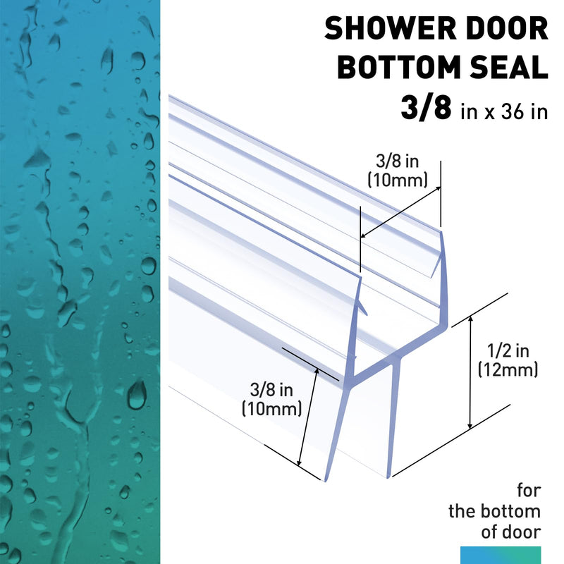 Shower Door Bottom Seal,2 PCS 3/8" X 36" Shower Door Sweep for 3/8 Inch Glass,Frameless Glass Door Seal Strip to Seal 12mm Door Gap,Stop Shower Leaks and Create a Water Barrier For 3/8" Glass-Short Sweep