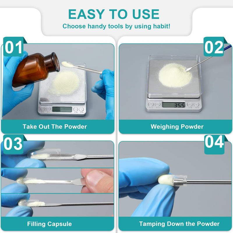[Australia - AusPower] - 8 Piece Capsule Filling Machine Kits for Empty Pill Capsules Filler, Home & Lab Supplies - Micro Tiny Spoon Spatula, Lab Scoop Filling Tray, Herb Powder Tamper Tool, Gel Capsules Size #000 00 0 1 2 3 