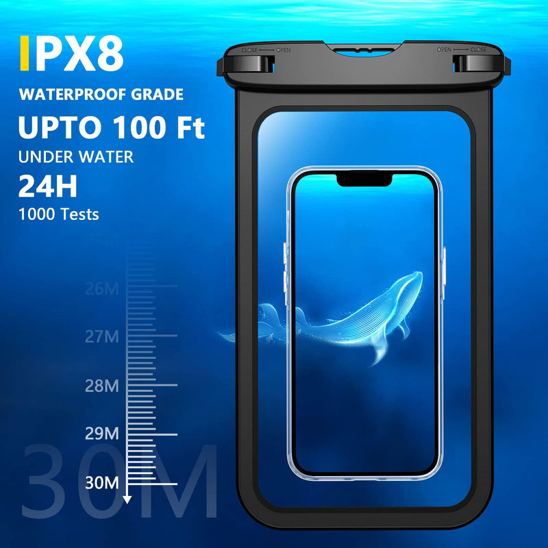[Australia - AusPower] - Temdan 2 Pcs Waterproof Phone Pouch, [Up to 10" Large] Universal IPX8 Waterproof Cell Phone Case Dry Bag with Lanyard for iPhone 15 Pro Max/14/13/12/11/SE,Galaxy S24 Ultra/S23/S22 for Vacation -Black Large 10" Black&Black 