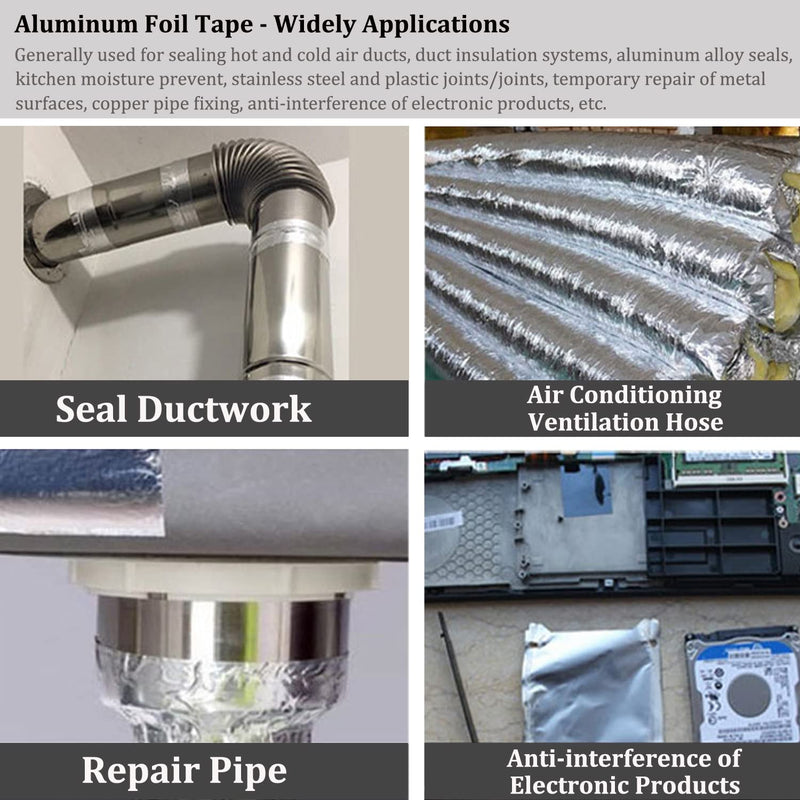 [Australia - AusPower] - Duct Tape Heavy Duty Waterproof, Premium Aluminum Foil Tape (2"*65Feet,3.9mil), Silver Metal Patch & Seal Tape, High Temperature, Insulation Adhesive for Ductwork, Sealing, Sealant, HVAC, Dryer Vents 1-Pack 