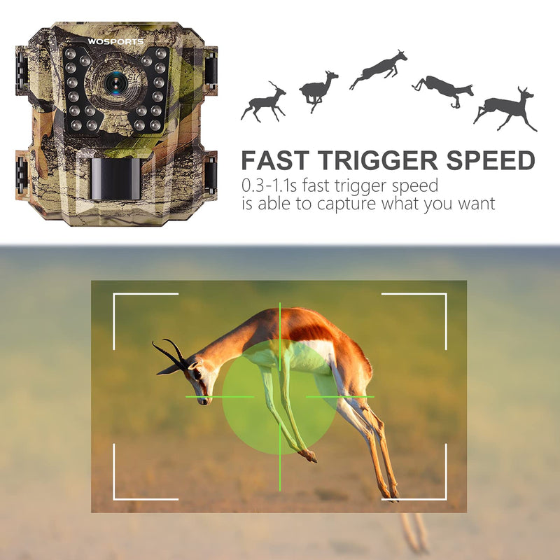 [Australia - AusPower] - WOSPORTS Mini Trail Camera,24MP 1080P HD Game Hunting Camera Motion Activated with IR Night Vision Waterproof Video Cam for Wildlife Scouting Hunting Deer Cam 