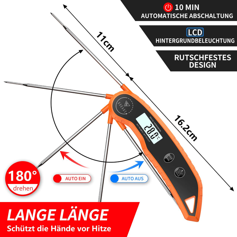 [Australia - AusPower] - DOQAUS Meat Thermometer, Cooking Thermometer with 3s Reading, Accuracy ±0.5°C, Digital Thermometer, Roasting Thermometer with LCD Backlight, Laboratory Thermometer for Kitchen, BBQ, Orange 