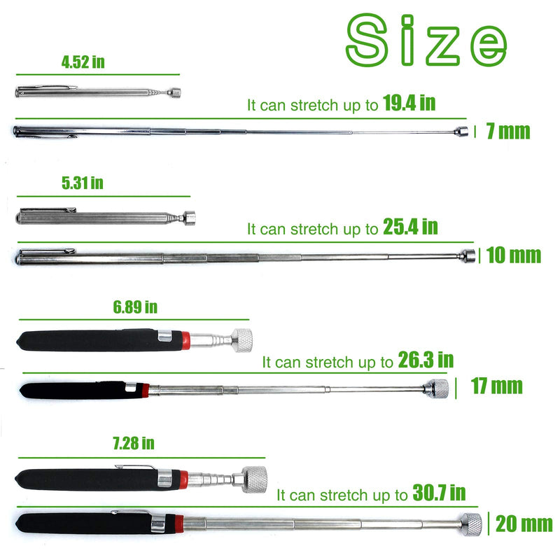 [Australia - AusPower] - Telescopic Magnet, Magnetic Pick Up Tool 4 Pack, Magnetic Retrieval Tool, Magnet Stick (1.5LB 3LB 10LB 15LB) by QPEY Auto 