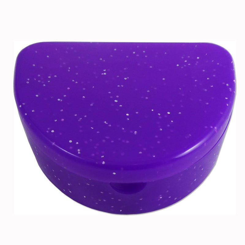 2 x Slim Orthodontic Case - Box for Braces, Whitening Splints, Dentures & More (Glitter Pink & Glitter Purple)
