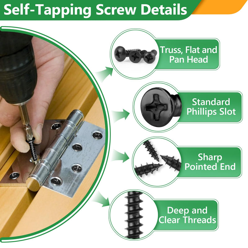 [Australia - AusPower] - 260 Pieces Phillips Pan Head Self-Tapping Screws, Wood Screws Assortment Kit, Black Carbon Steel, M3/M4/M5/M6 and 860PCS M2 M3 M4 M5 Hex Button Head Cap Metric Bolts and Nuts Kit 